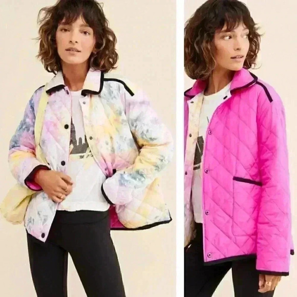 NWT Avec Les Filles Reversible Tie Dye Hot Pink Quilted Jacket - Picture 1 of 10